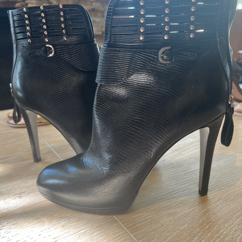 Sergio Rossi Black Textured Heeled Boots